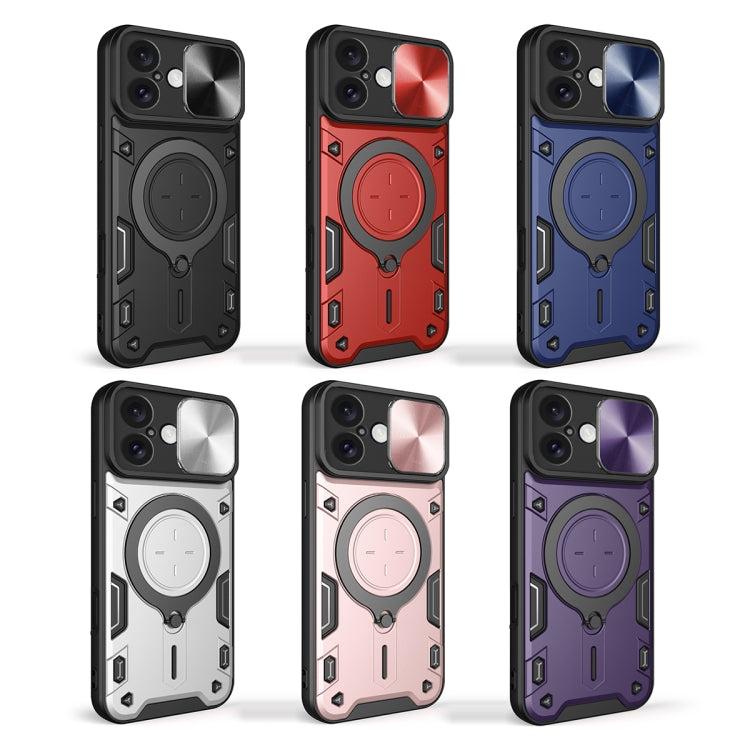 For iPhone 16 Plus CD Texture Sliding Camshield Magnetic Holder Phone Case