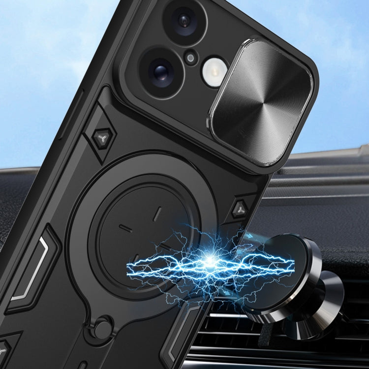 For iPhone 16 Plus CD Texture Sliding Camshield Magnetic Holder Phone Case