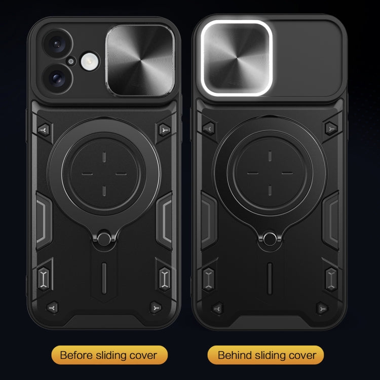 For iPhone 16 Plus CD Texture Sliding Camshield Magnetic Holder Phone Case