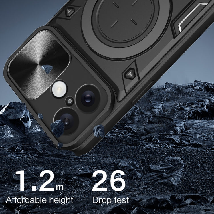 For iPhone 16 Plus CD Texture Sliding Camshield Magnetic Holder Phone Case