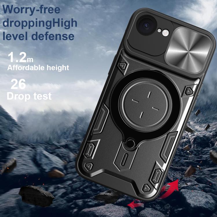 For iPhone 17e / 16e CD Texture Sliding Camshield Magnetic Holder Phone Case