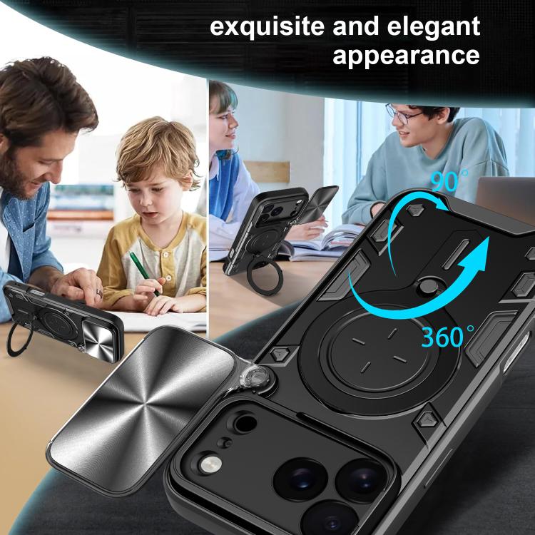 For iPhone 17 Pro Max CD Texture Sliding Camshield Magnetic Holder Phone Case