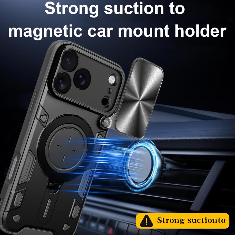 For iPhone 17 Pro Max CD Texture Sliding Camshield Magnetic Holder Phone Case