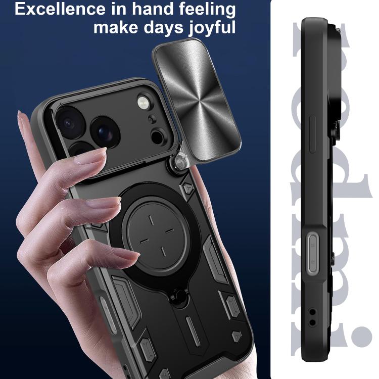 For iPhone 17 Pro Max CD Texture Sliding Camshield Magnetic Holder Phone Case