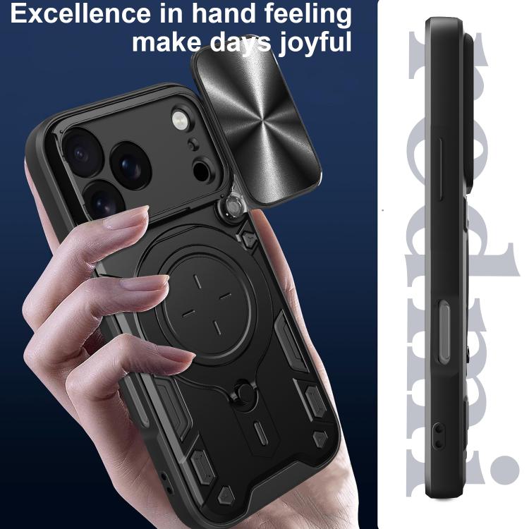 For iPhone 17 Pro CD Texture Sliding Camshield Magnetic Holder Phone Case