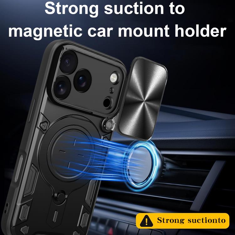For iPhone 17 Pro CD Texture Sliding Camshield Magnetic Holder Phone Case