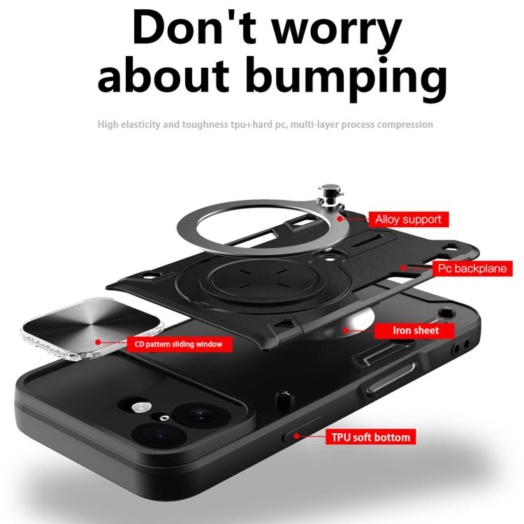 For iPhone 17 CD Texture Sliding Camshield Magnetic Holder Phone Case