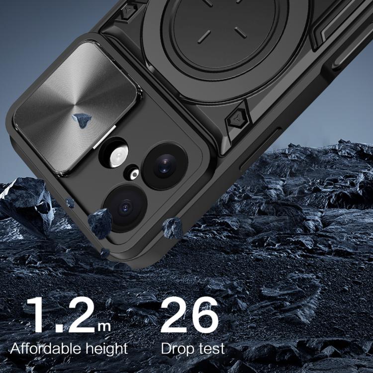 For iPhone 17 CD Texture Sliding Camshield Magnetic Holder Phone Case