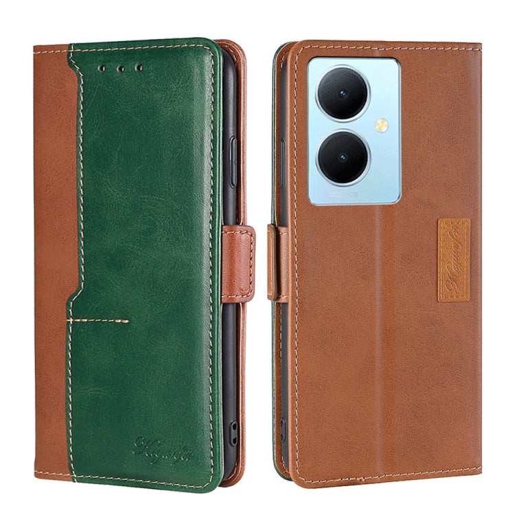 For vivo Y78 Plus 5G Contrast Color Side Buckle Leather Phone Case