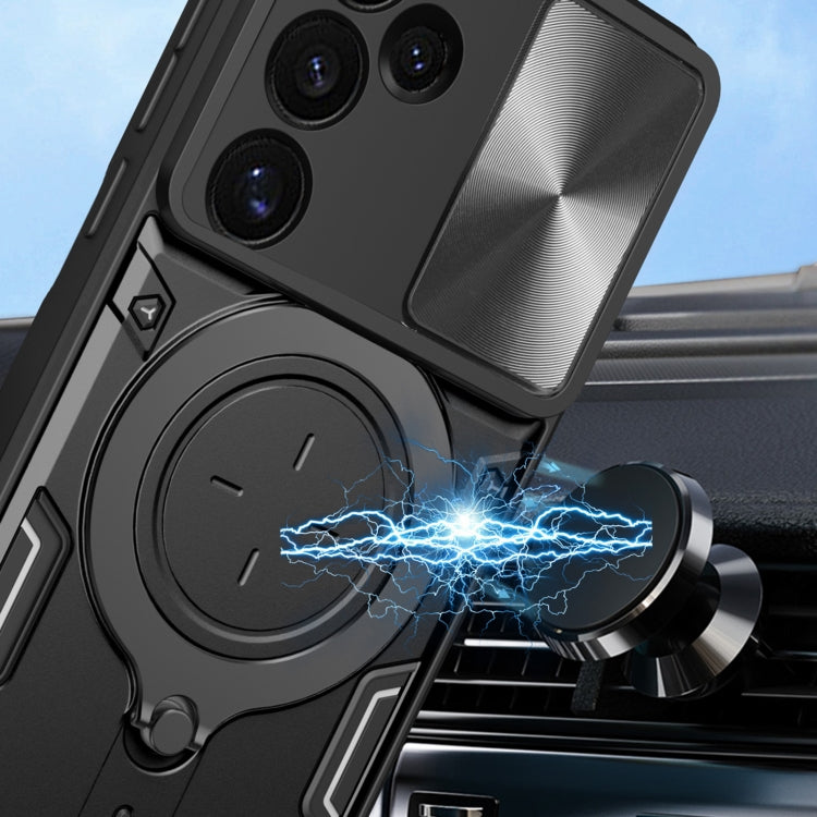 For Samsung Galaxy S24 FE 5G CD Texture Sliding Camshield Magnetic Holder Phone Case