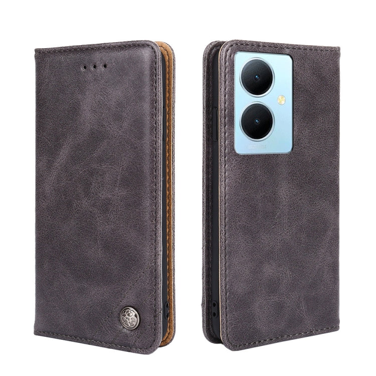 For vivo Y78 Plus 5G Non-Magnetic Retro Texture Leather Phone Case