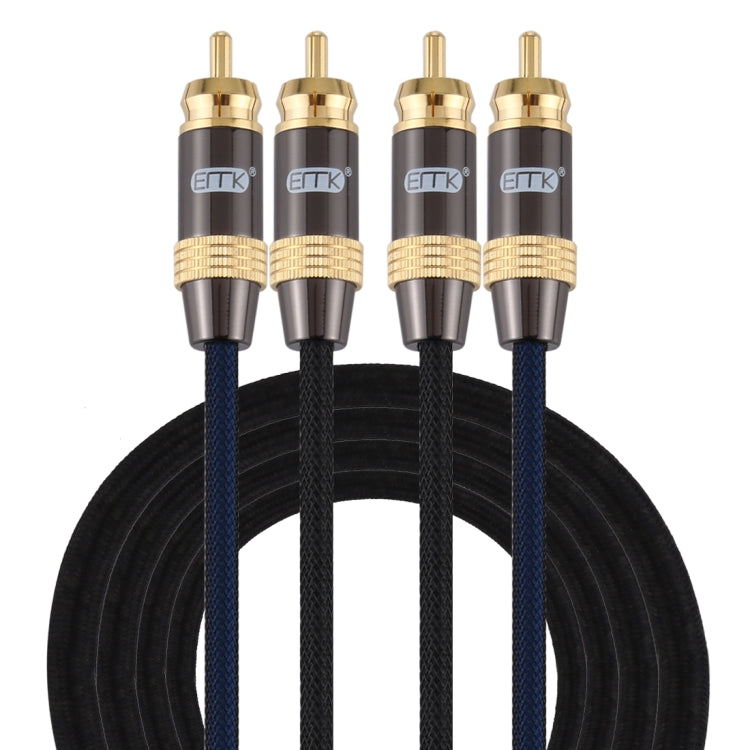 EMK 2 x RCA Male to 2 x RCA Male Gold Plated Connector Nylon Braid Coaxial Audio Cable for TV / Amplifier / Home Theater / DVD, Cable Length:2m(Black)