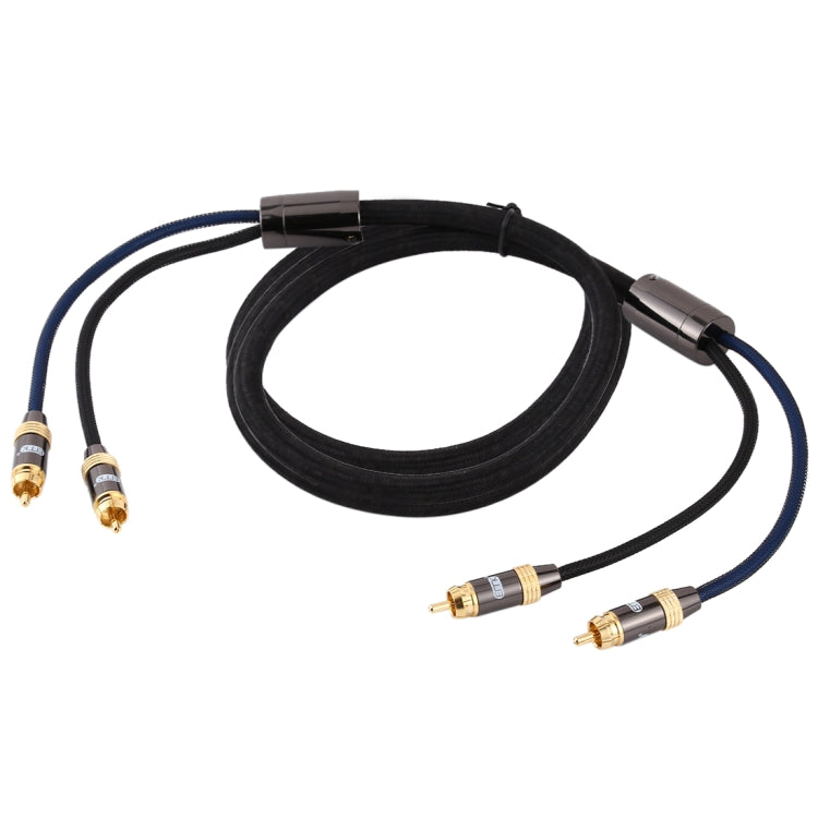 EMK 2 x RCA Male to 2 x RCA Male Gold Plated Connector Nylon Braid Coaxial Audio Cable for TV / Amplifier / Home Theater / DVD, Cable Length:2m(Black)