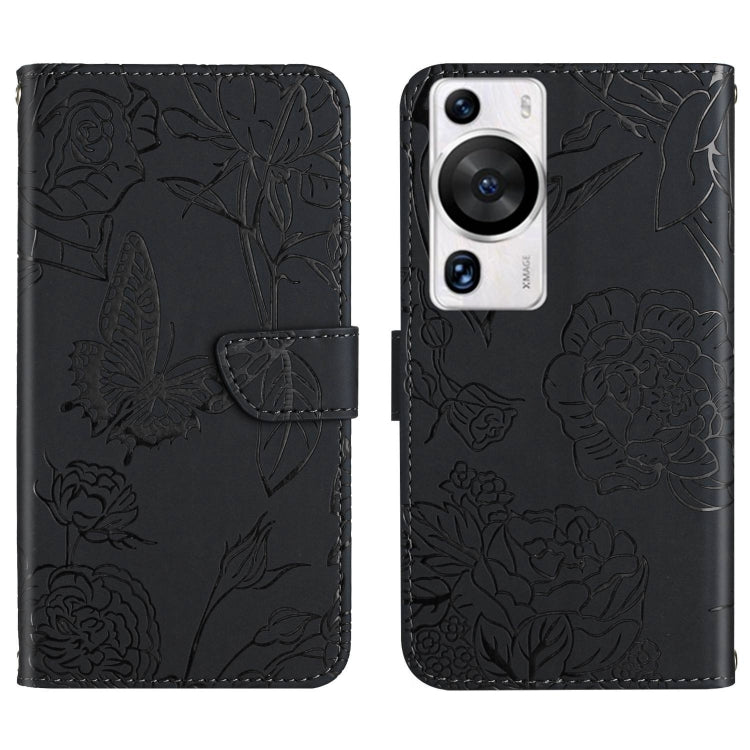 For Huawei P60 Pro HT03 Skin Feel Butterfly Embossed Flip Leather Phone Case