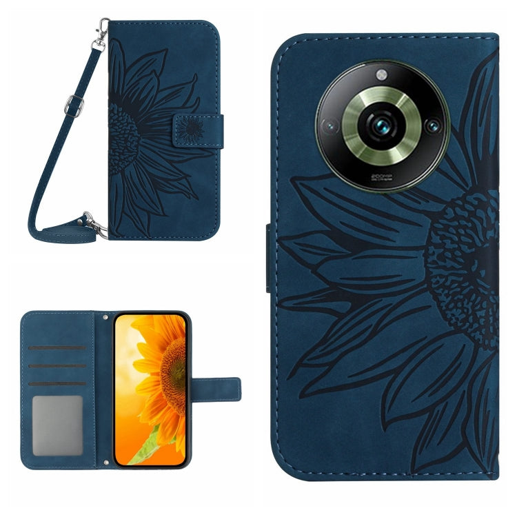 For Realme 11 Pro Skin Feel Sun Flower Embossed Flip Leather Phone Case with Lanyard