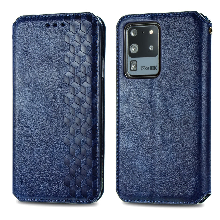 For Samsung Galaxy S20 Ultra Cubic Grid Pressed Horizontal Flip Magnetic Leather Case with Holder & Card Slots & Wallet