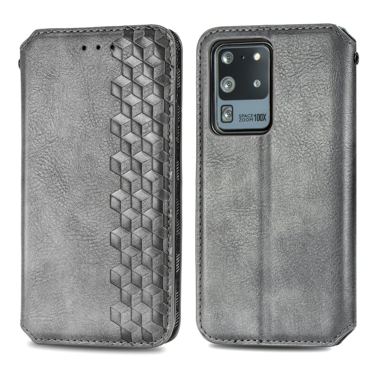 For Samsung Galaxy S20 Ultra Cubic Grid Pressed Horizontal Flip Magnetic Leather Case with Holder & Card Slots & Wallet