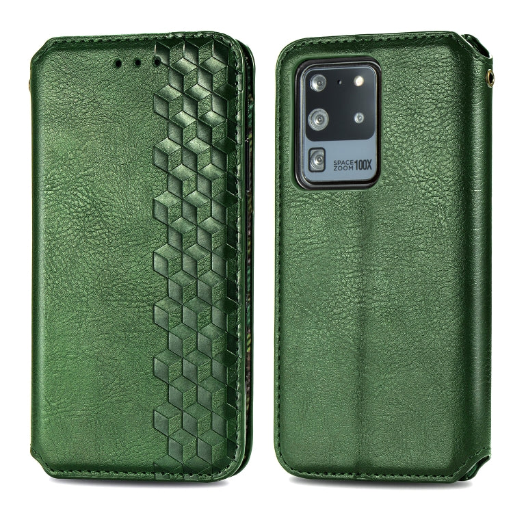 For Samsung Galaxy S20 Ultra Cubic Grid Pressed Horizontal Flip Magnetic Leather Case with Holder & Card Slots & Wallet