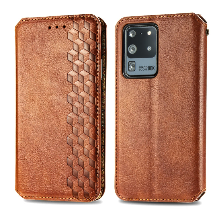 For Samsung Galaxy S20 Ultra Cubic Grid Pressed Horizontal Flip Magnetic Leather Case with Holder & Card Slots & Wallet