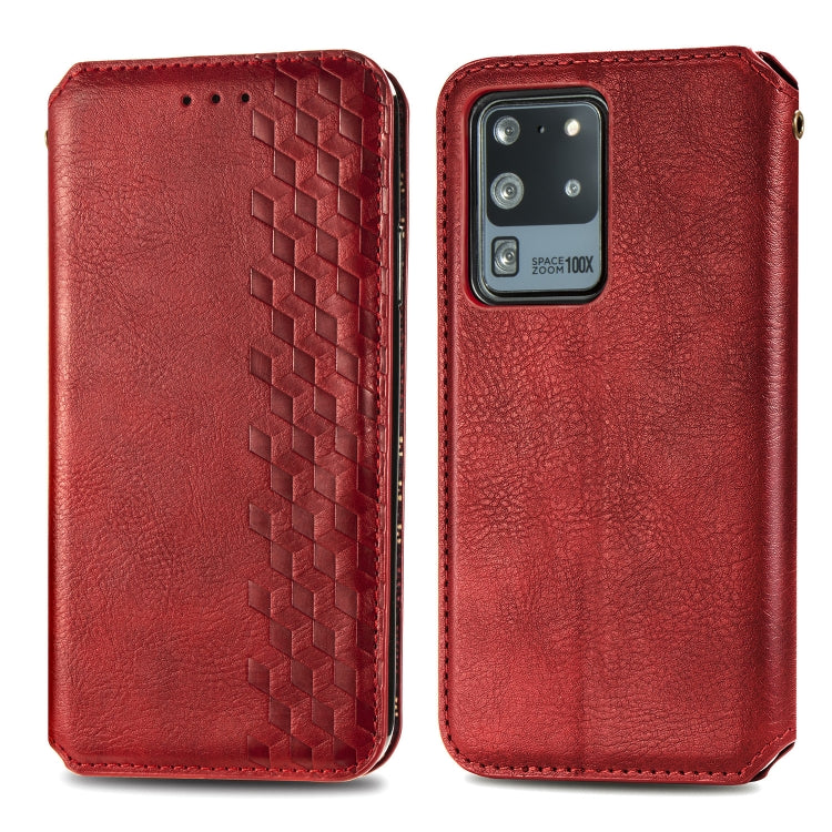 For Samsung Galaxy S20 Ultra Cubic Grid Pressed Horizontal Flip Magnetic Leather Case with Holder & Card Slots & Wallet