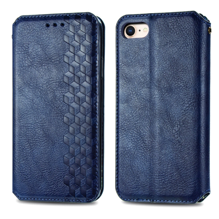 For iPhone SE 2022 / SE 2020 / 8 / 7 Cubic Grid Pressed Horizontal Flip Magnetic Leather Case with Holder & Card Slots & Wallet