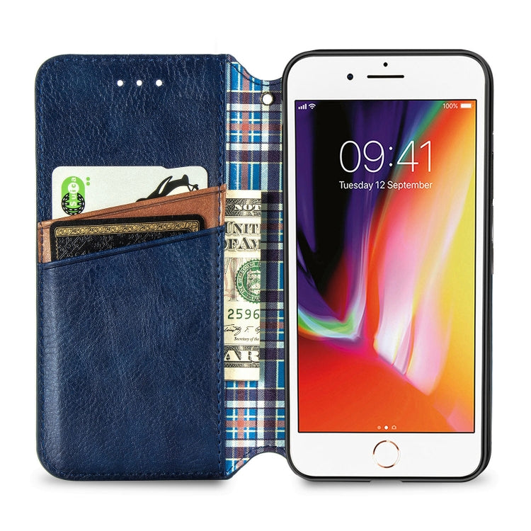 For iPhone SE 2022 / SE 2020 / 8 / 7 Cubic Grid Pressed Horizontal Flip Magnetic Leather Case with Holder & Card Slots & Wallet