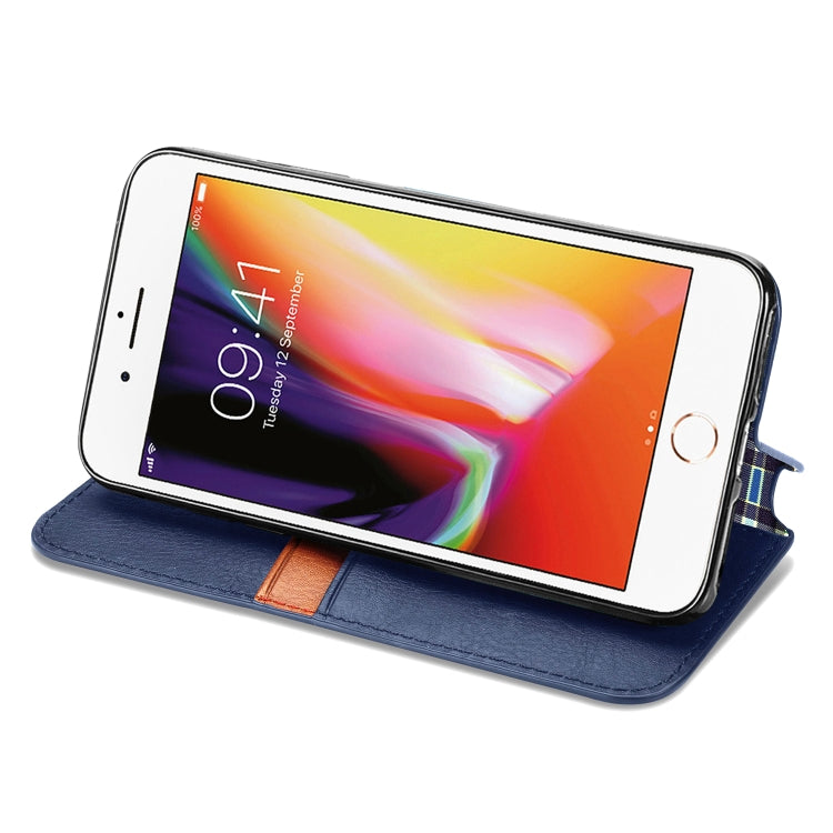 For iPhone SE 2022 / SE 2020 / 8 / 7 Cubic Grid Pressed Horizontal Flip Magnetic Leather Case with Holder & Card Slots & Wallet