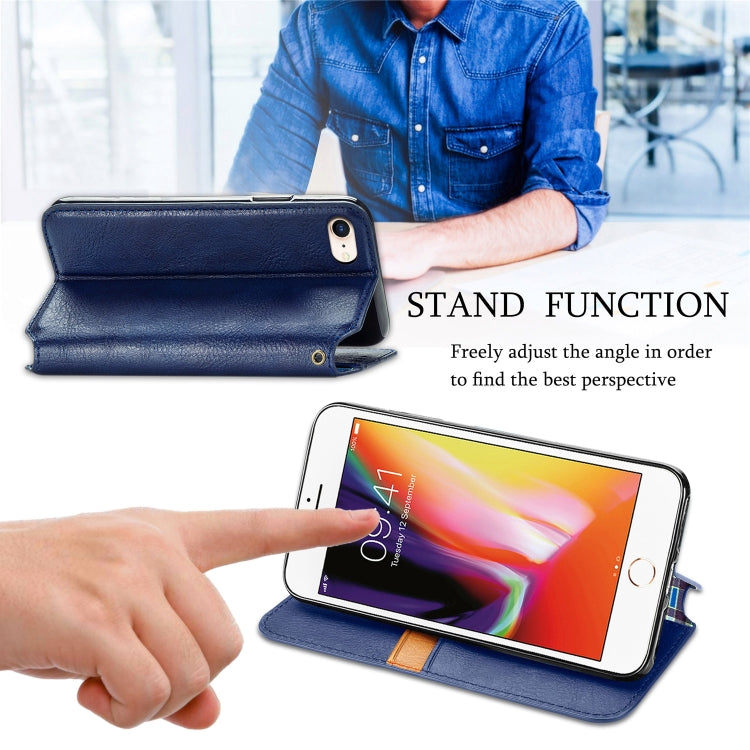 For iPhone SE 2022 / SE 2020 / 8 / 7 Cubic Grid Pressed Horizontal Flip Magnetic Leather Case with Holder & Card Slots & Wallet
