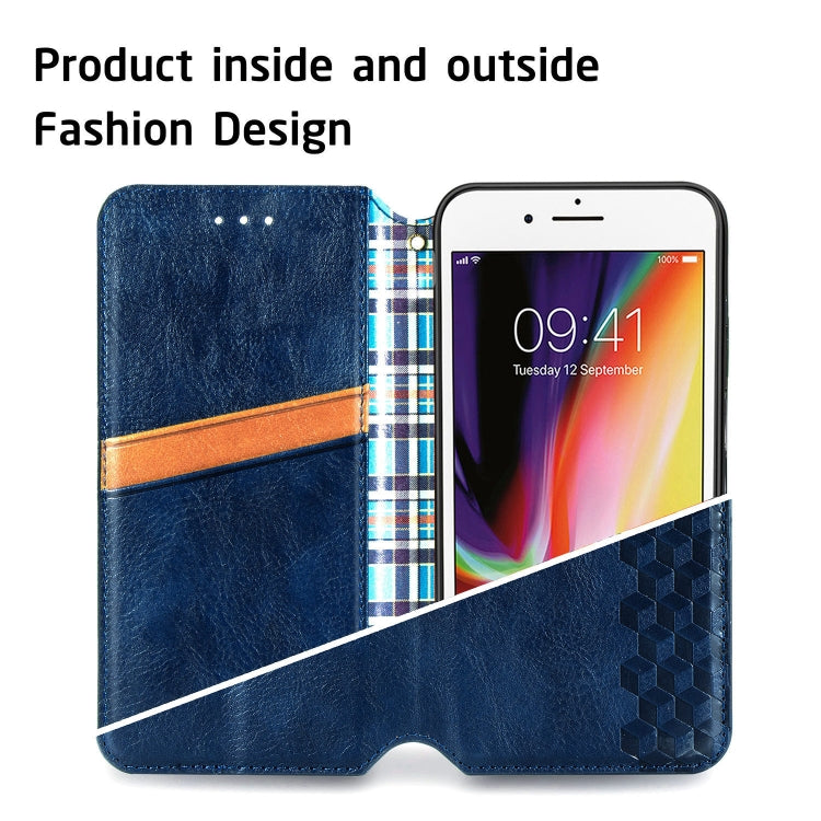 For iPhone SE 2022 / SE 2020 / 8 / 7 Cubic Grid Pressed Horizontal Flip Magnetic Leather Case with Holder & Card Slots & Wallet