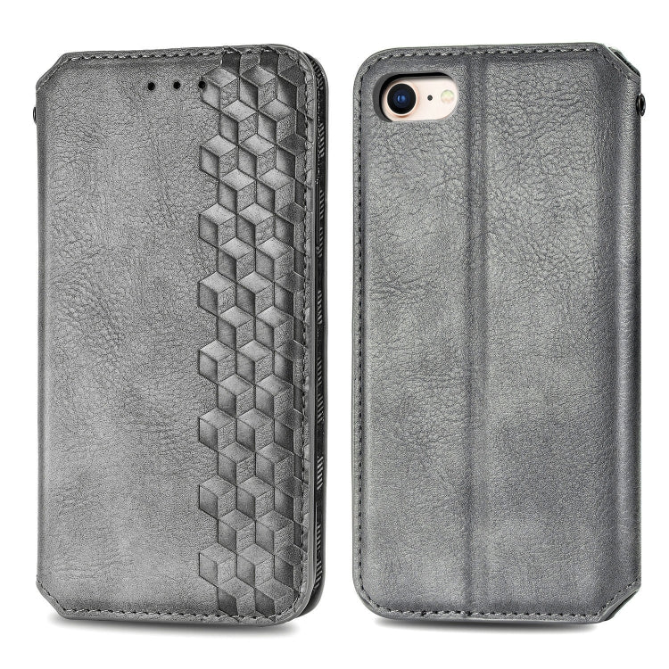 For iPhone SE 2022 / SE 2020 / 8 / 7 Cubic Grid Pressed Horizontal Flip Magnetic Leather Case with Holder & Card Slots & Wallet