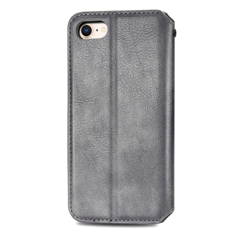 For iPhone SE 2022 / SE 2020 / 8 / 7 Cubic Grid Pressed Horizontal Flip Magnetic Leather Case with Holder & Card Slots & Wallet