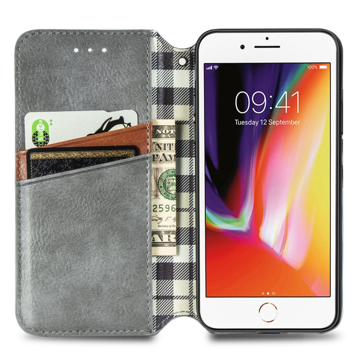 For iPhone SE 2022 / SE 2020 / 8 / 7 Cubic Grid Pressed Horizontal Flip Magnetic Leather Case with Holder & Card Slots & Wallet