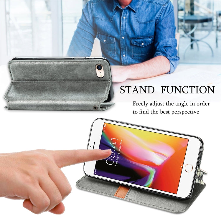 For iPhone SE 2022 / SE 2020 / 8 / 7 Cubic Grid Pressed Horizontal Flip Magnetic Leather Case with Holder & Card Slots & Wallet
