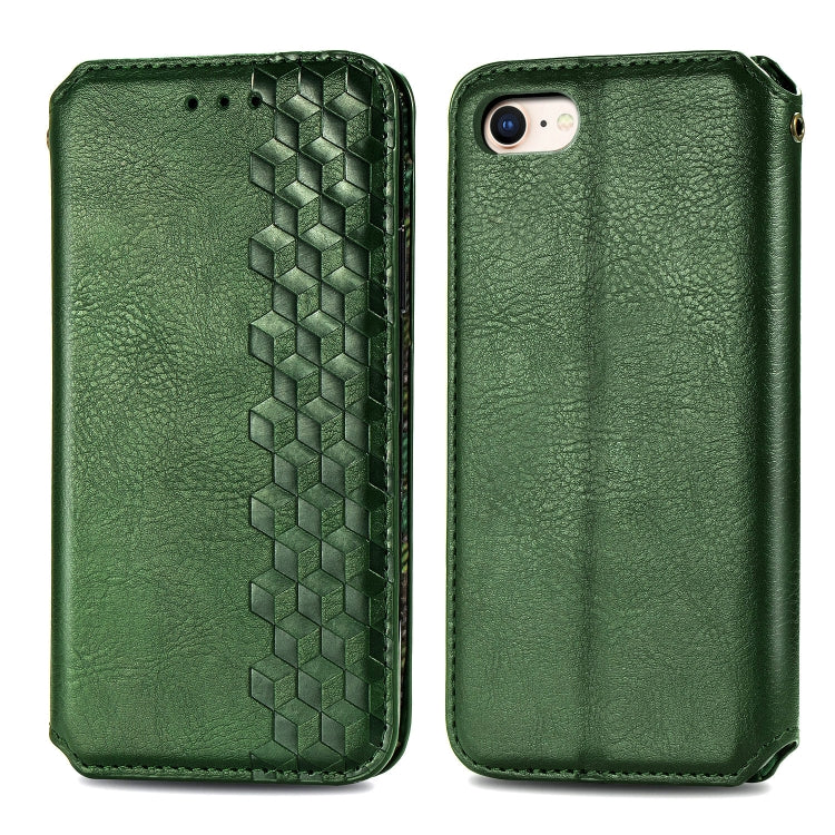 For iPhone SE 2022 / SE 2020 / 8 / 7 Cubic Grid Pressed Horizontal Flip Magnetic Leather Case with Holder & Card Slots & Wallet