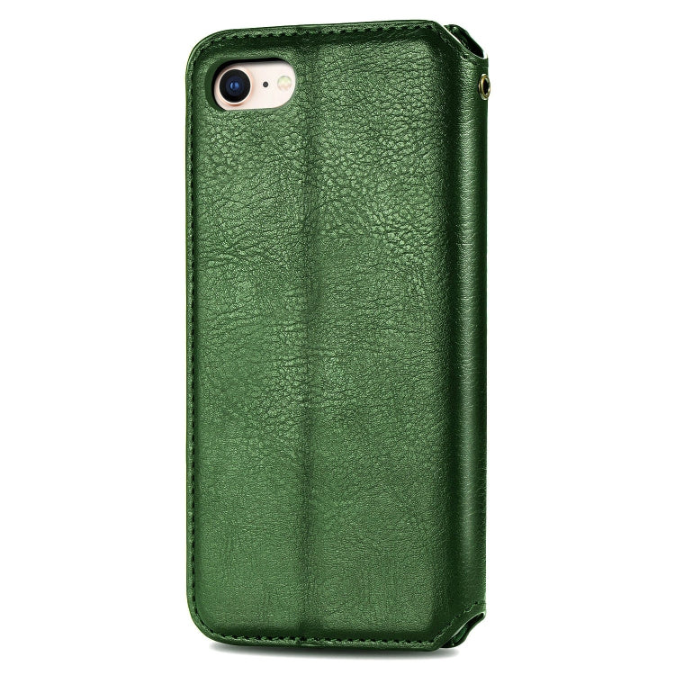 For iPhone SE 2022 / SE 2020 / 8 / 7 Cubic Grid Pressed Horizontal Flip Magnetic Leather Case with Holder & Card Slots & Wallet