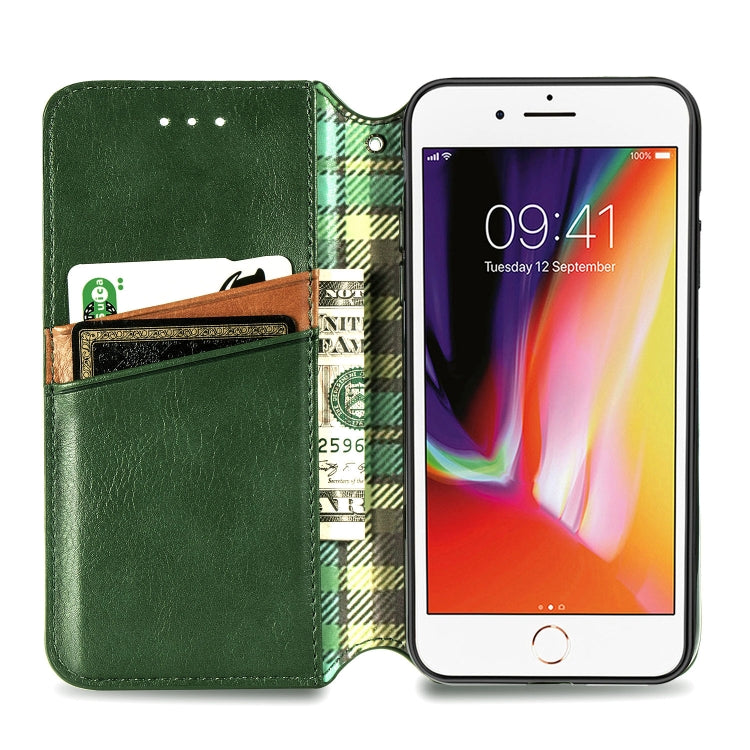 For iPhone SE 2022 / SE 2020 / 8 / 7 Cubic Grid Pressed Horizontal Flip Magnetic Leather Case with Holder & Card Slots & Wallet