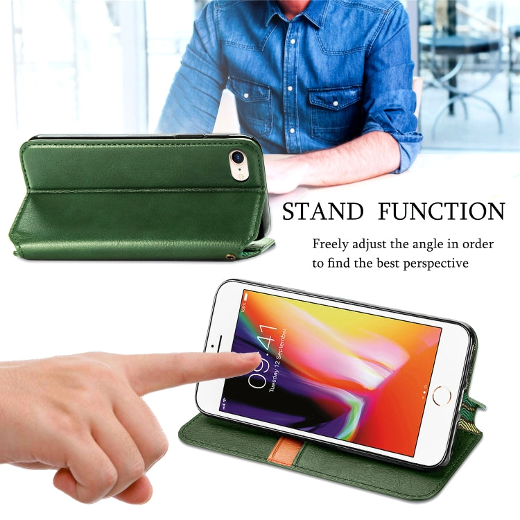 For iPhone SE 2022 / SE 2020 / 8 / 7 Cubic Grid Pressed Horizontal Flip Magnetic Leather Case with Holder & Card Slots & Wallet