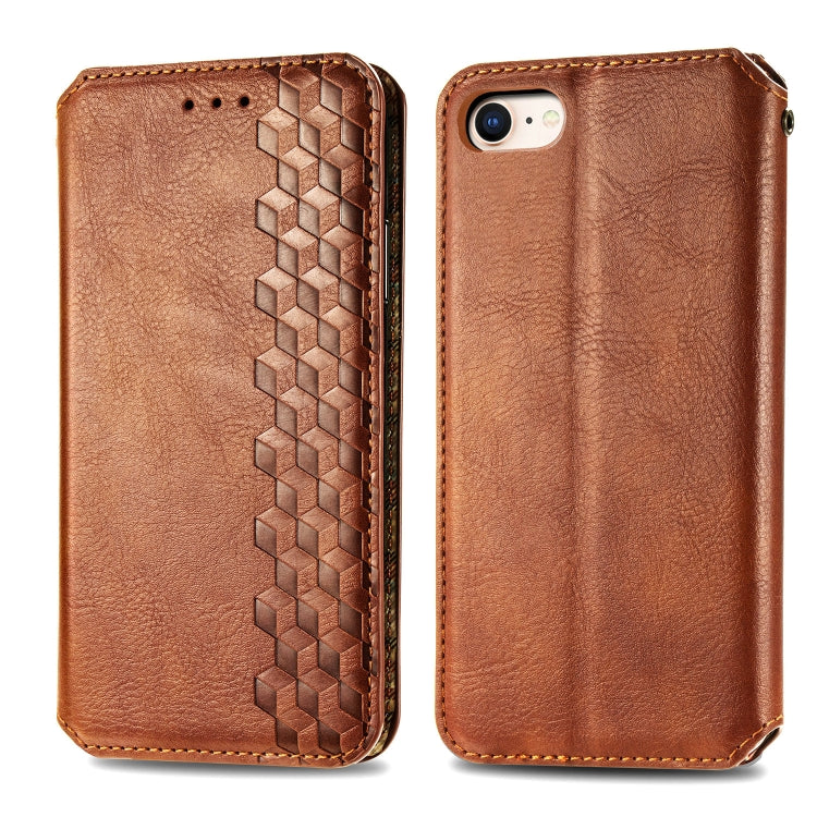 For iPhone SE 2022 / SE 2020 / 8 / 7 Cubic Grid Pressed Horizontal Flip Magnetic Leather Case with Holder & Card Slots & Wallet