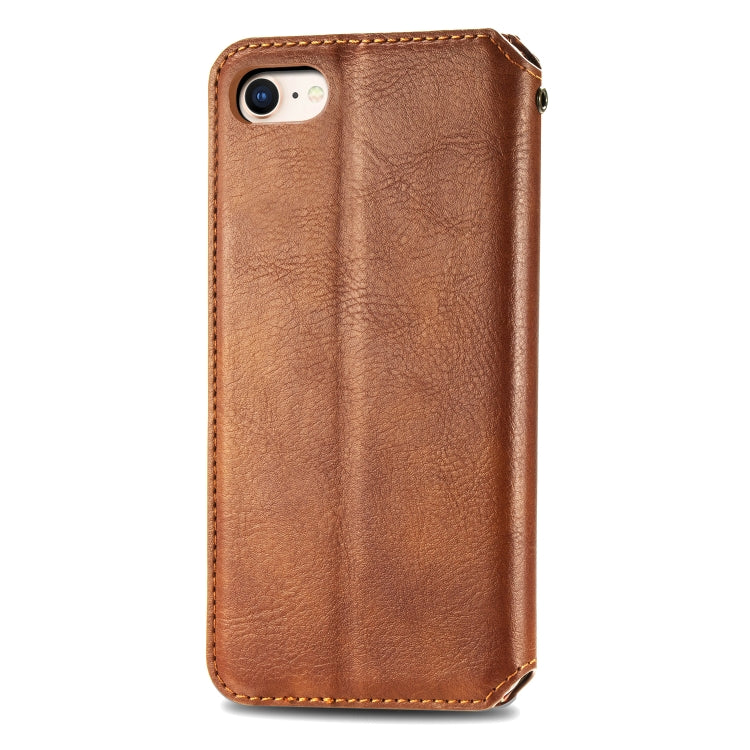 For iPhone SE 2022 / SE 2020 / 8 / 7 Cubic Grid Pressed Horizontal Flip Magnetic Leather Case with Holder & Card Slots & Wallet