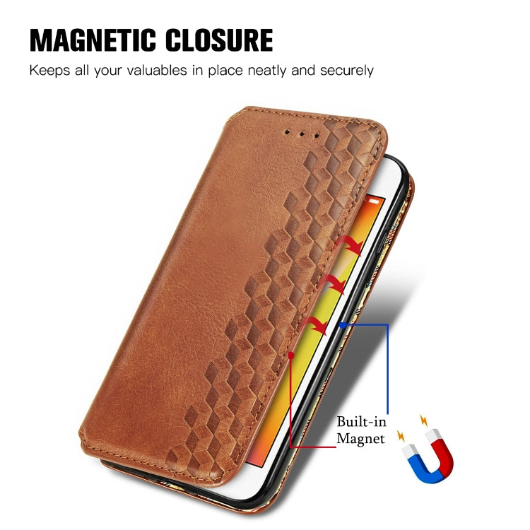 For iPhone SE 2022 / SE 2020 / 8 / 7 Cubic Grid Pressed Horizontal Flip Magnetic Leather Case with Holder & Card Slots & Wallet