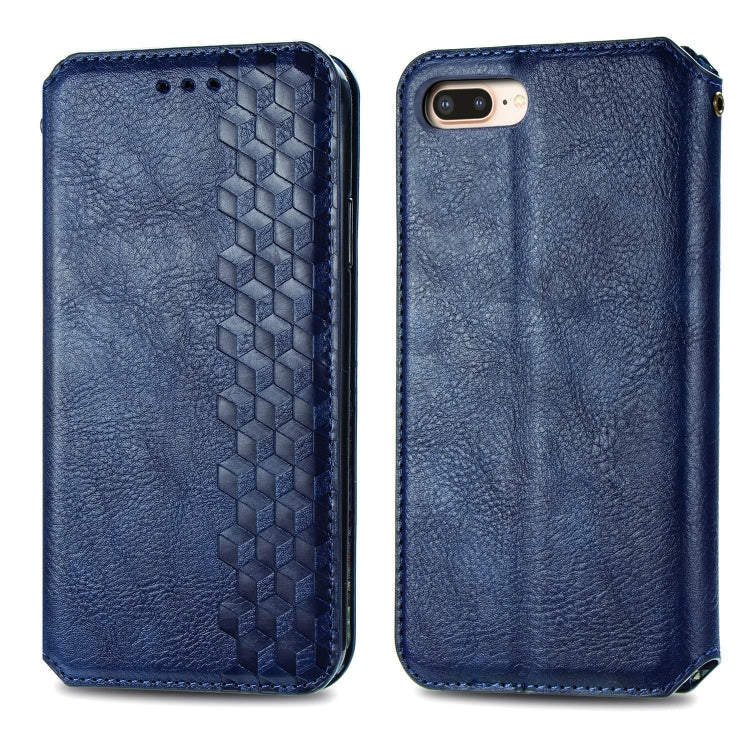 For iPhone 8 Plus & 7Plus Cubic Grid Pressed Horizontal Flip Magnetic Leather Case with Holder & Card Slots & Wallet