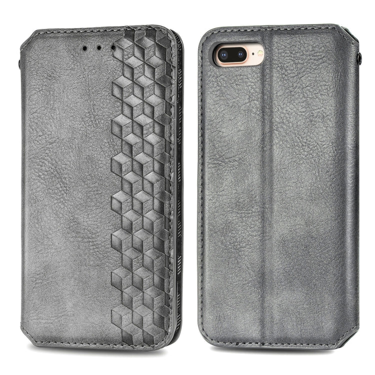 For iPhone 8 Plus & 7Plus Cubic Grid Pressed Horizontal Flip Magnetic Leather Case with Holder & Card Slots & Wallet