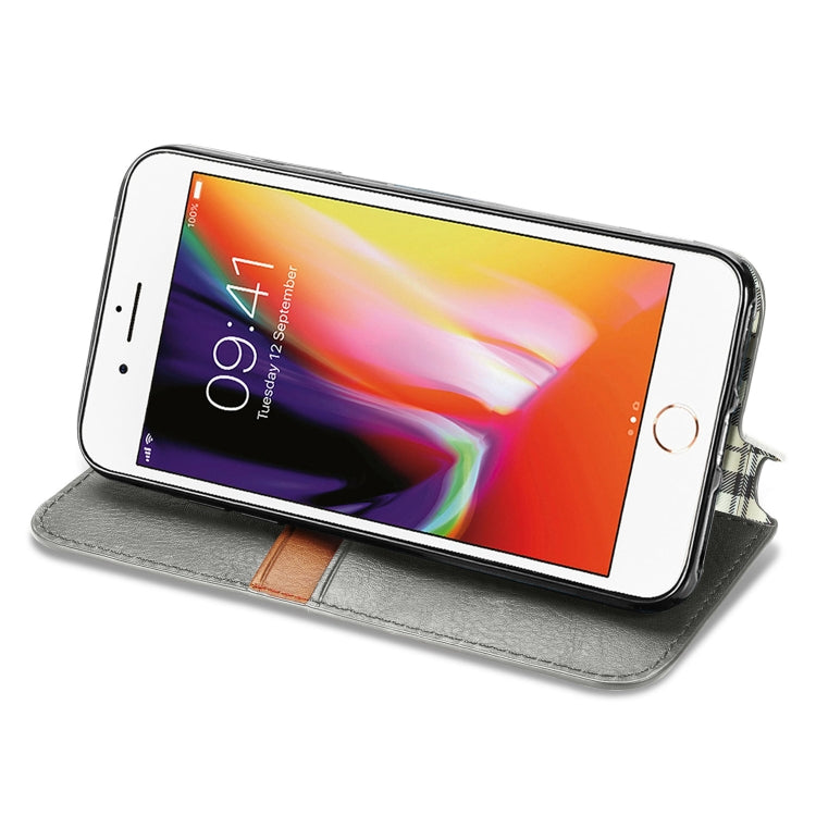 For iPhone 8 Plus & 7Plus Cubic Grid Pressed Horizontal Flip Magnetic Leather Case with Holder & Card Slots & Wallet
