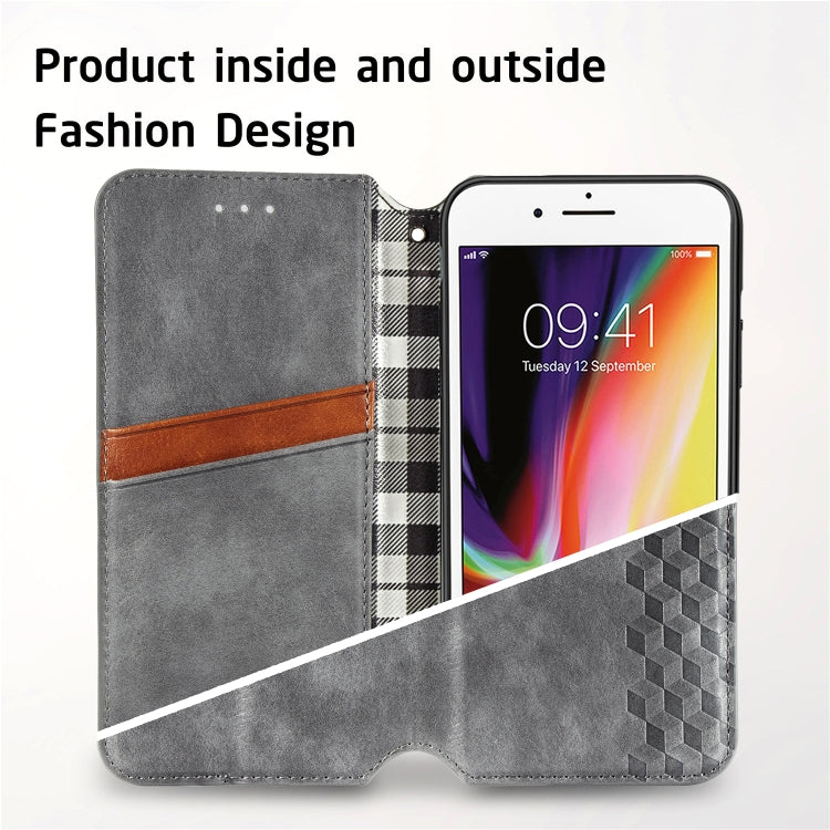For iPhone 8 Plus & 7Plus Cubic Grid Pressed Horizontal Flip Magnetic Leather Case with Holder & Card Slots & Wallet