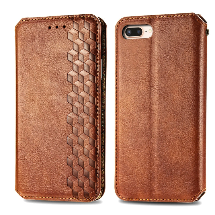 For iPhone 8 Plus & 7Plus Cubic Grid Pressed Horizontal Flip Magnetic Leather Case with Holder & Card Slots & Wallet