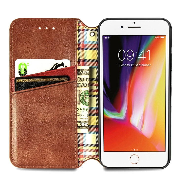 For iPhone 8 Plus & 7Plus Cubic Grid Pressed Horizontal Flip Magnetic Leather Case with Holder & Card Slots & Wallet