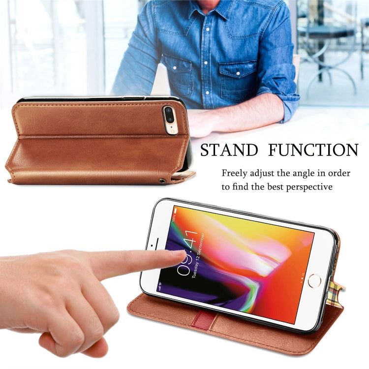 For iPhone 8 Plus & 7Plus Cubic Grid Pressed Horizontal Flip Magnetic Leather Case with Holder & Card Slots & Wallet