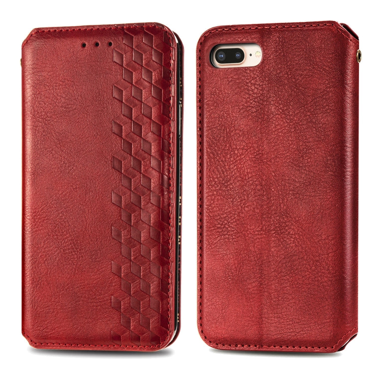 For iPhone 8 Plus & 7Plus Cubic Grid Pressed Horizontal Flip Magnetic Leather Case with Holder & Card Slots & Wallet