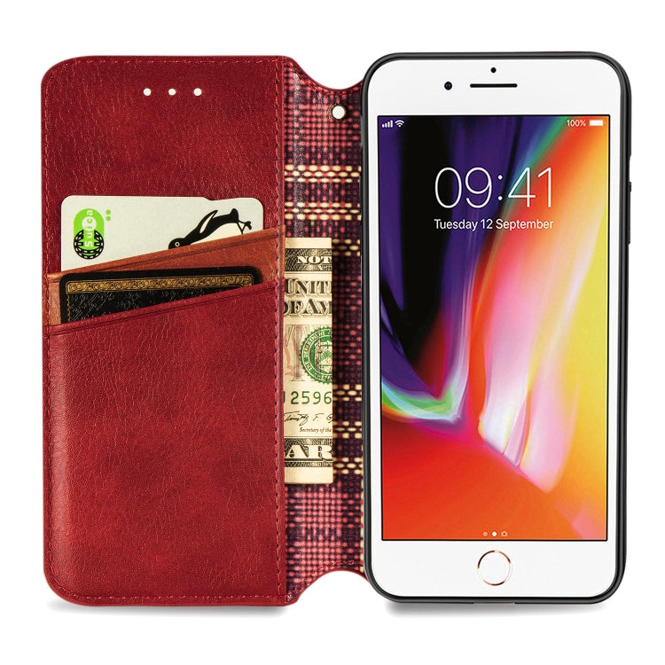 For iPhone 8 Plus & 7Plus Cubic Grid Pressed Horizontal Flip Magnetic Leather Case with Holder & Card Slots & Wallet
