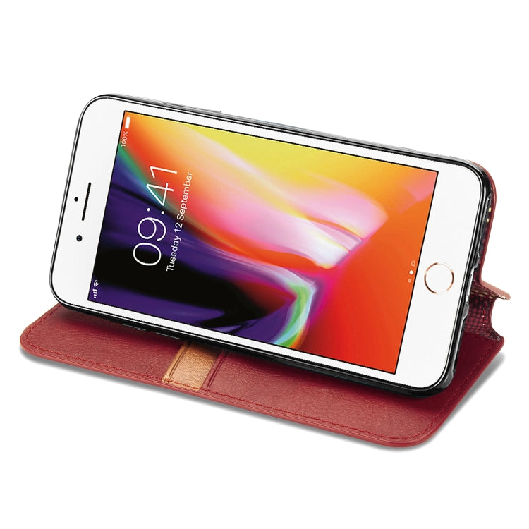 For iPhone 8 Plus & 7Plus Cubic Grid Pressed Horizontal Flip Magnetic Leather Case with Holder & Card Slots & Wallet